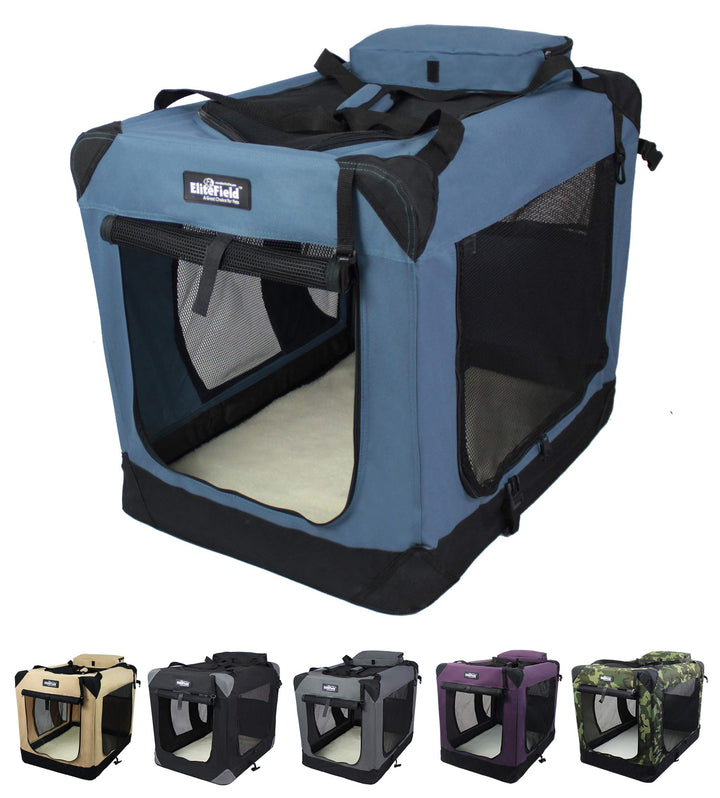 EliteField 3-Door Soft Dog Crate with Bed &amp; Carrying Bag (2-Year Warranty)