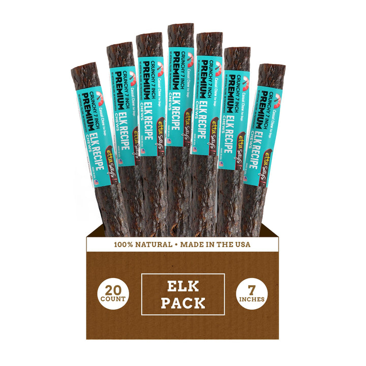 etta says! Premium Crunchy 7" Elk Dog Chews - Grain-Free Dog Treats, Good for Teeth, Easy to Digest - Made in The USA (20 Count Pack of 1)