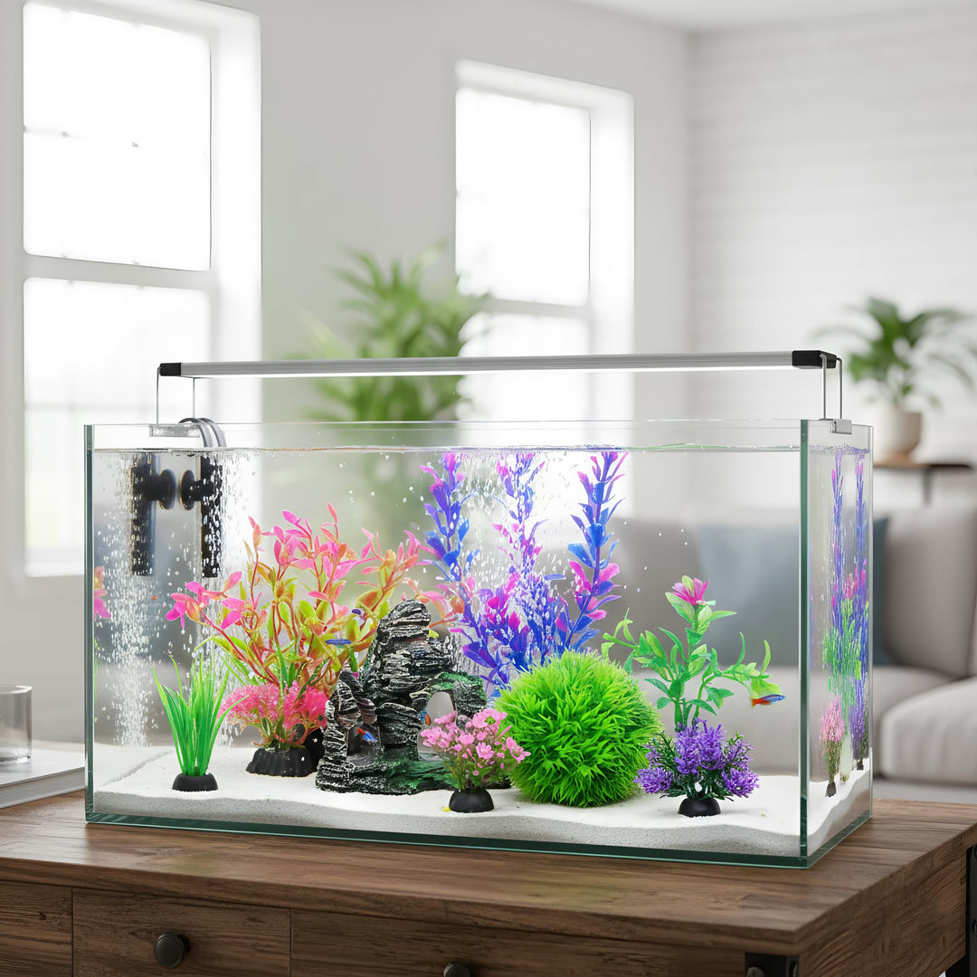 Ameliade Aquarium Artificial Plants &amp; Rock Cave Betta Fish Tank Decor Set