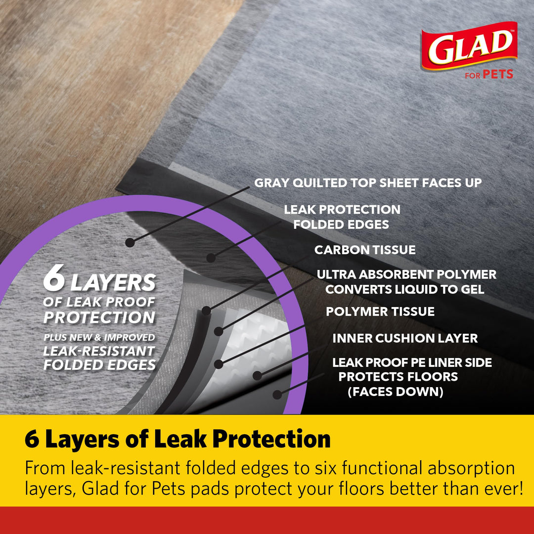 Glad for Pets Giant Activated Carbon Training Pads, 30 x 36 In, 24 Ct, 6-Pk
