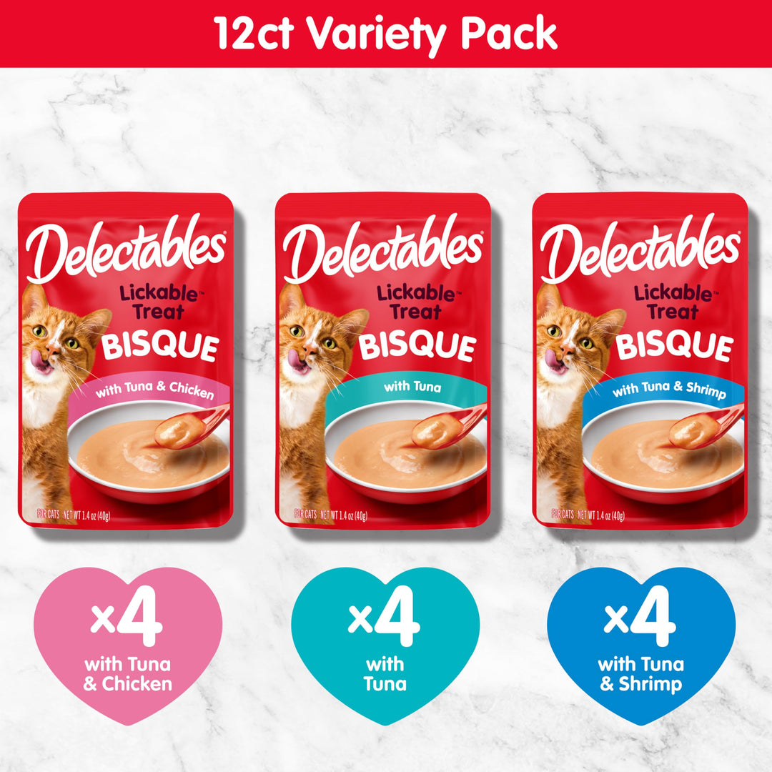 Delectables Bisque Lickable Wet Cat Treats - Chicken, Tuna &amp; Shrimp, 12 count