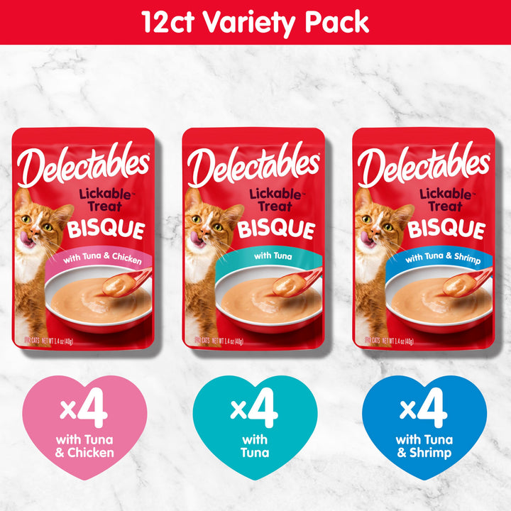 Delectables Bisque Lickable Wet Cat Treats - Chicken, Tuna &amp; Shrimp, 12 count