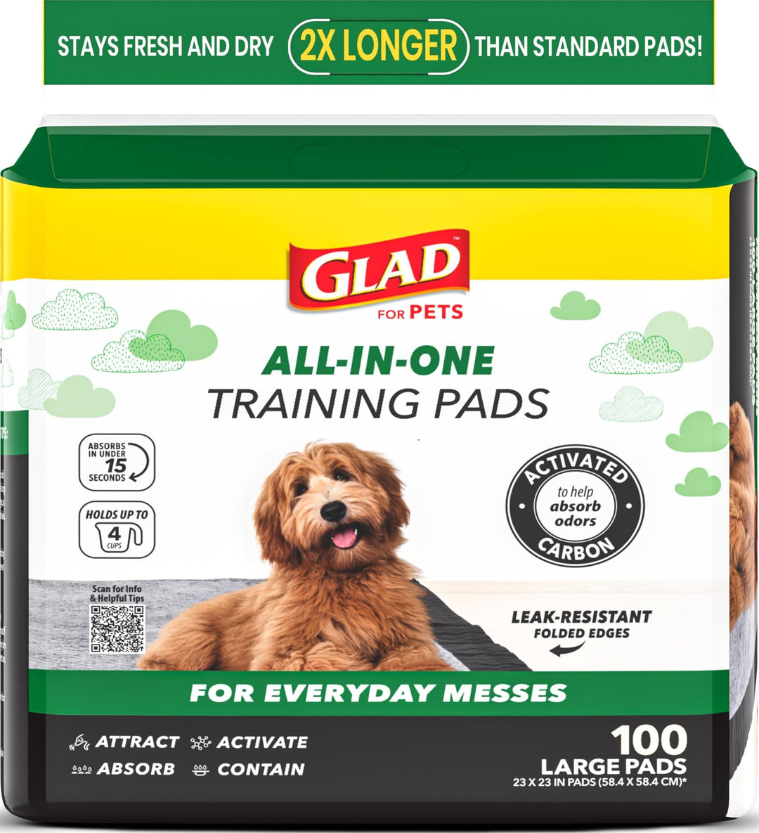 Glad for Pets, Puppy Pads - Activated Carbon, Dog Pee Pads, 100 Count