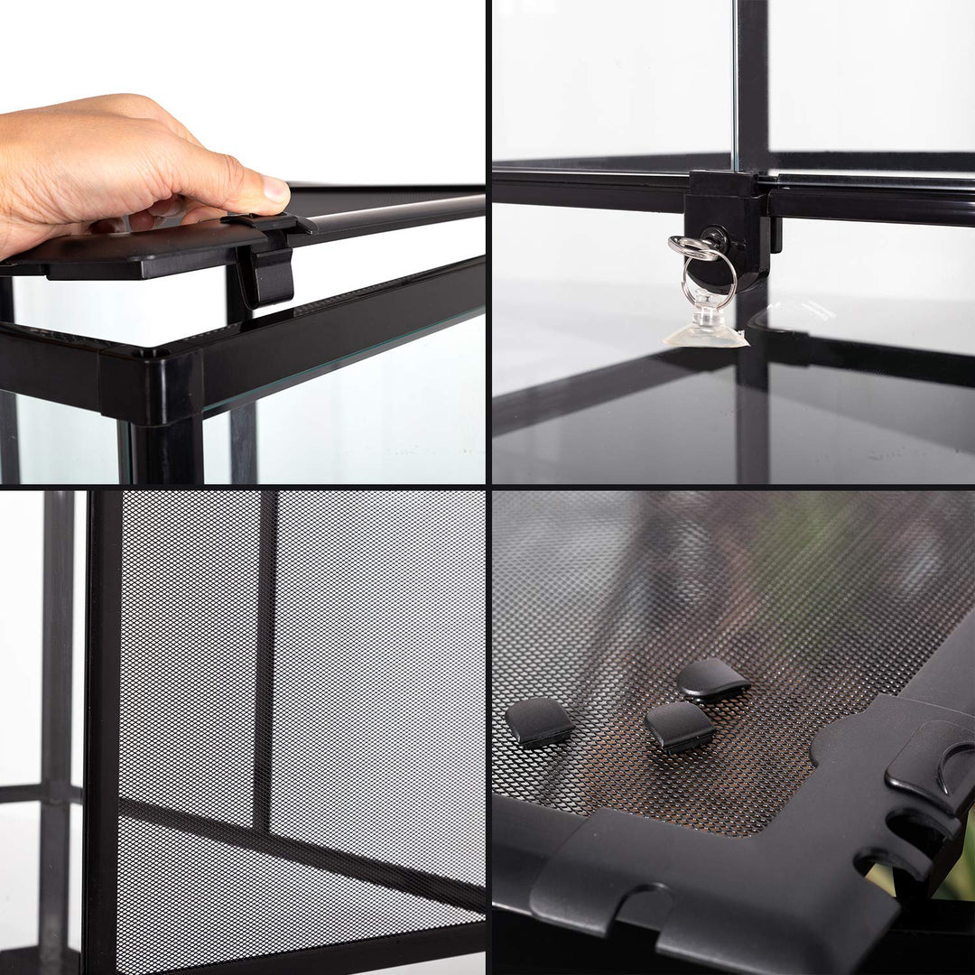 REPTI ZOO 24" x 18" x 36" Reptile Tall Glass Terrarium Rainforest Habitat Double Hinge Door with Screen Ventilation 67 Gallon Reptile Terrarium Easy Assembly