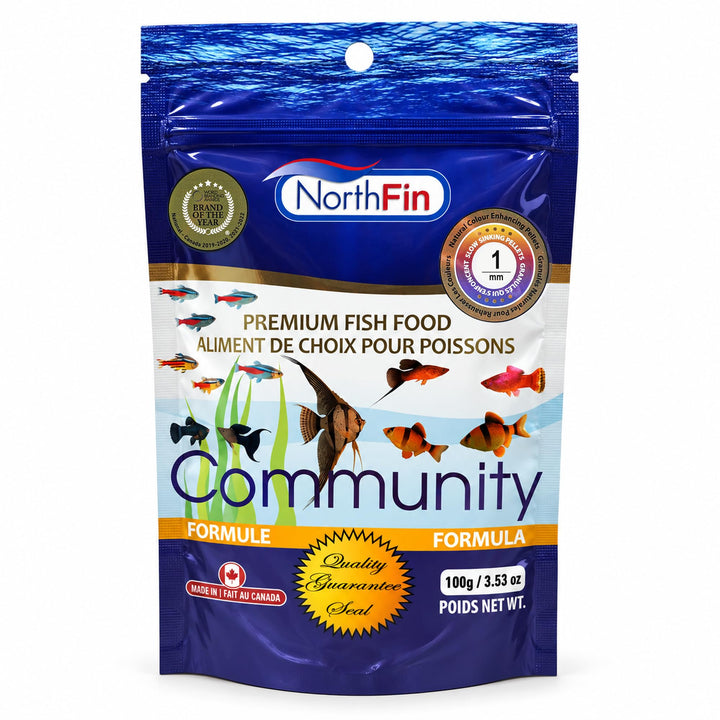 NorthFin Community Fish Food, Slow-Sinking Pellets, 1mm, 100g