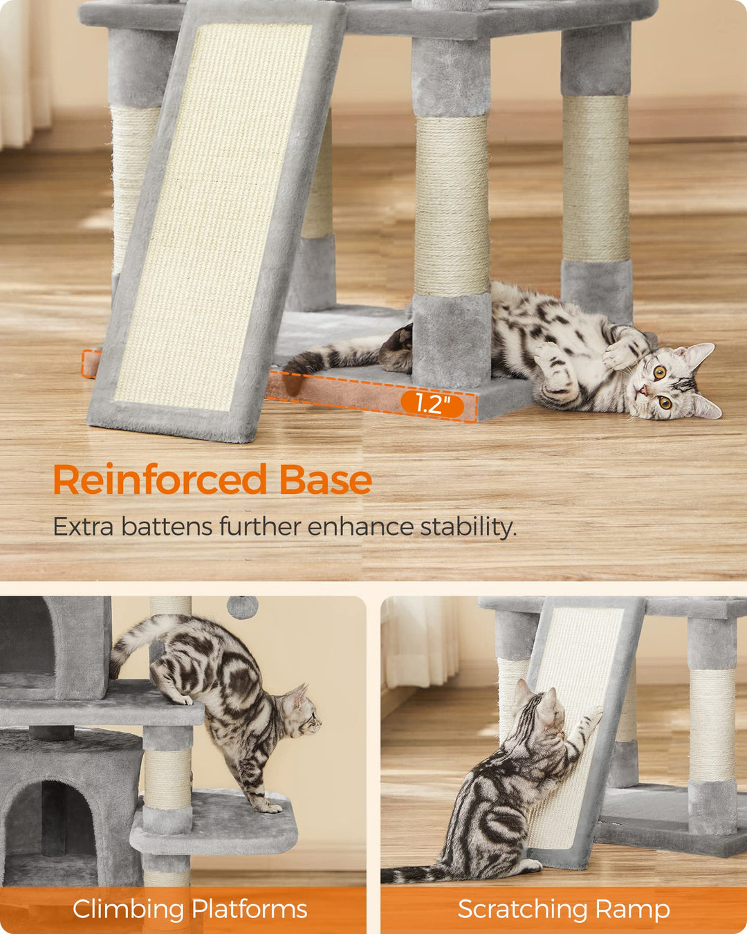 Feandrea 67.7-Inch Multi-Level Cat Tree for Large Cats, with Cozy Perches