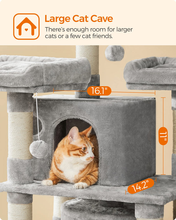 Feandrea 67.7-Inch Multi-Level Cat Tree for Large Cats, with Cozy Perches