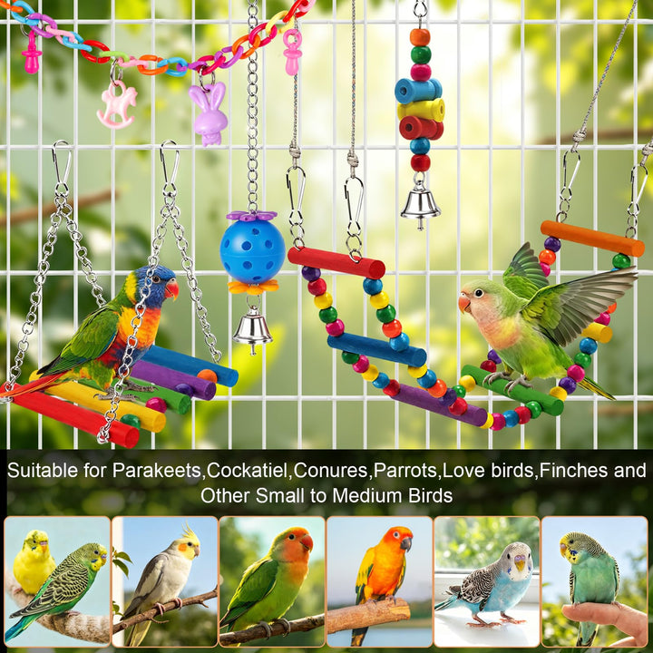 Bird Toys for Parakeets Parrots Conures Budgies with Swing Hammock Ladder