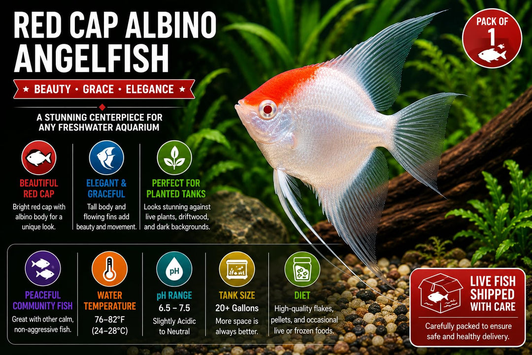 Red Cap Albino Angelfish Live Freshwater Aquarium Fish – Peaceful Tropical Community Fish for Planted Tanks, Aquascapes &amp; Home Aquariums