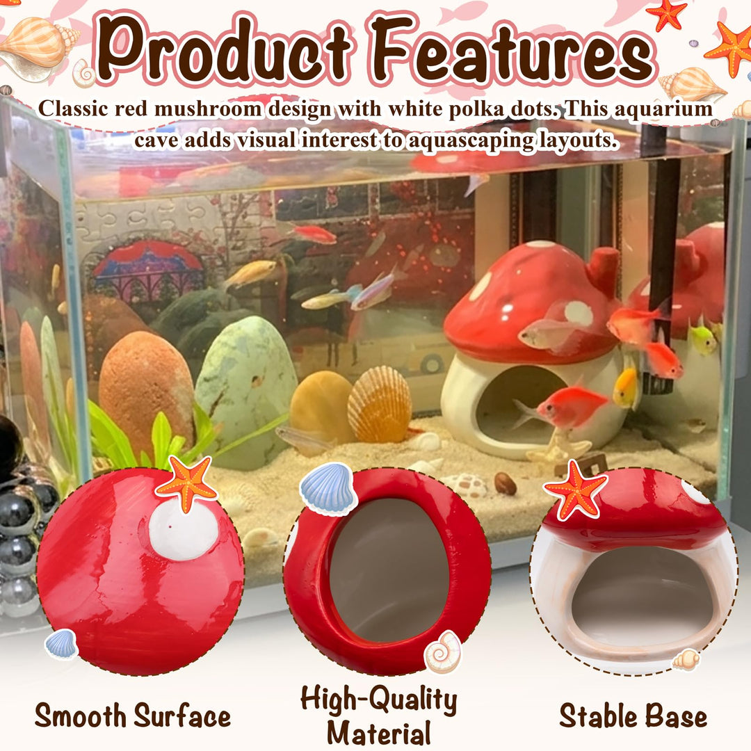 Aquarium Decor Betta Fish Tank Accessories, Cute Ceramic Mushroom House