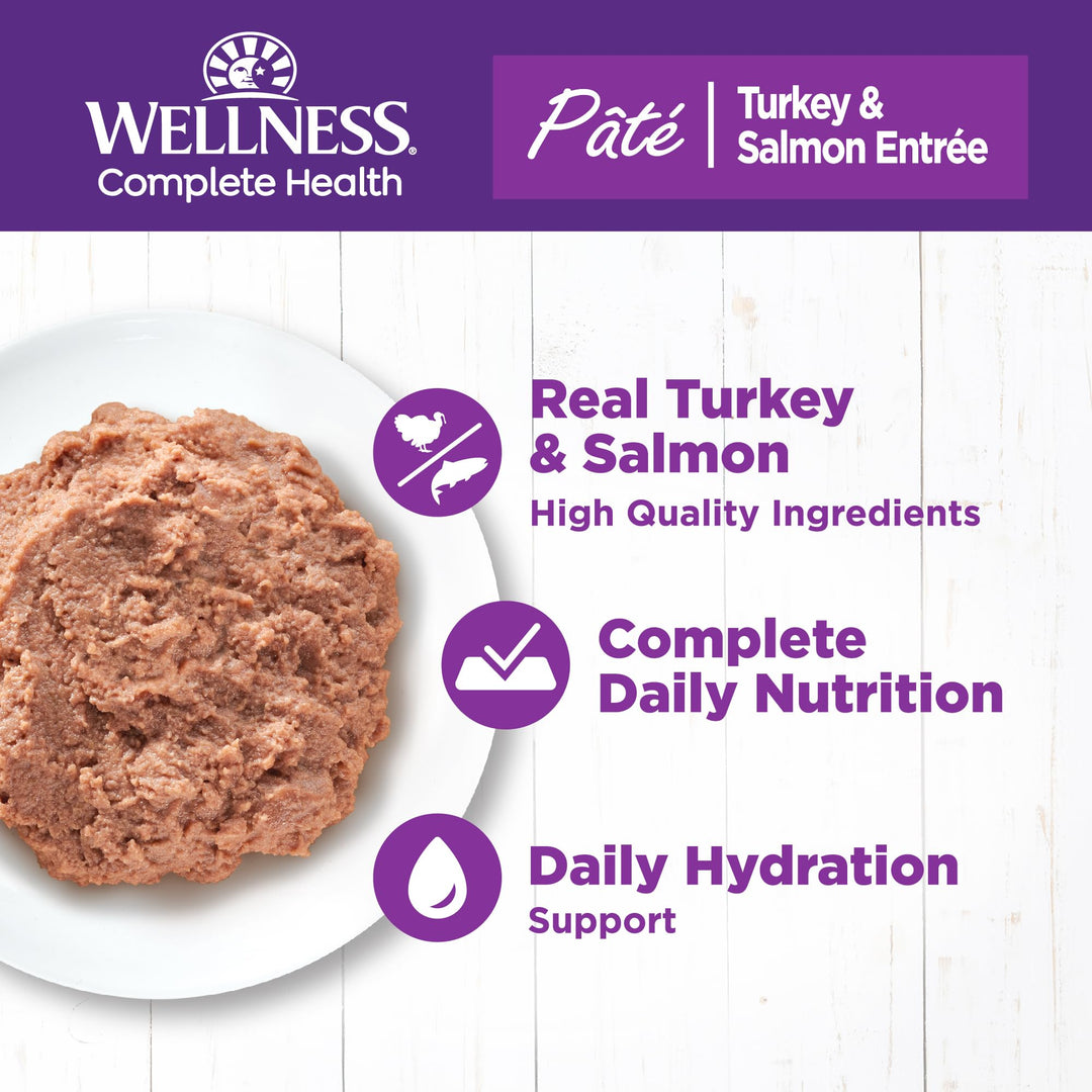 Wellness Complete Health Pate Adult Wet Cat Food, Natural, Protein-Rich, Grain Free, 5.5 Ounce, 12 Pack, (Turkey &amp; Salmon)