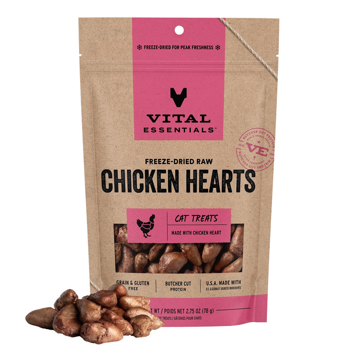 Vital Essentials Freeze Dried Raw Chicken Hearts Cat Treats, 2.75 oz Bag