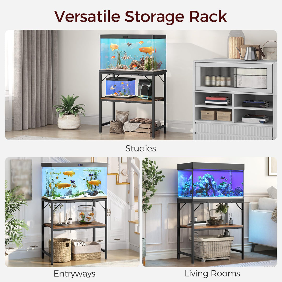 MAHANCRIS 20 Gallon Fish Tank Stand, Aquarium Stand with 2-Tier Storage Shelves, Heavy Duty Breeder Turtle Terrarium Stand Rack for Home Office, 24.0" L x 11.8" W x 24.4" H, Rustic Brown FTHR2001