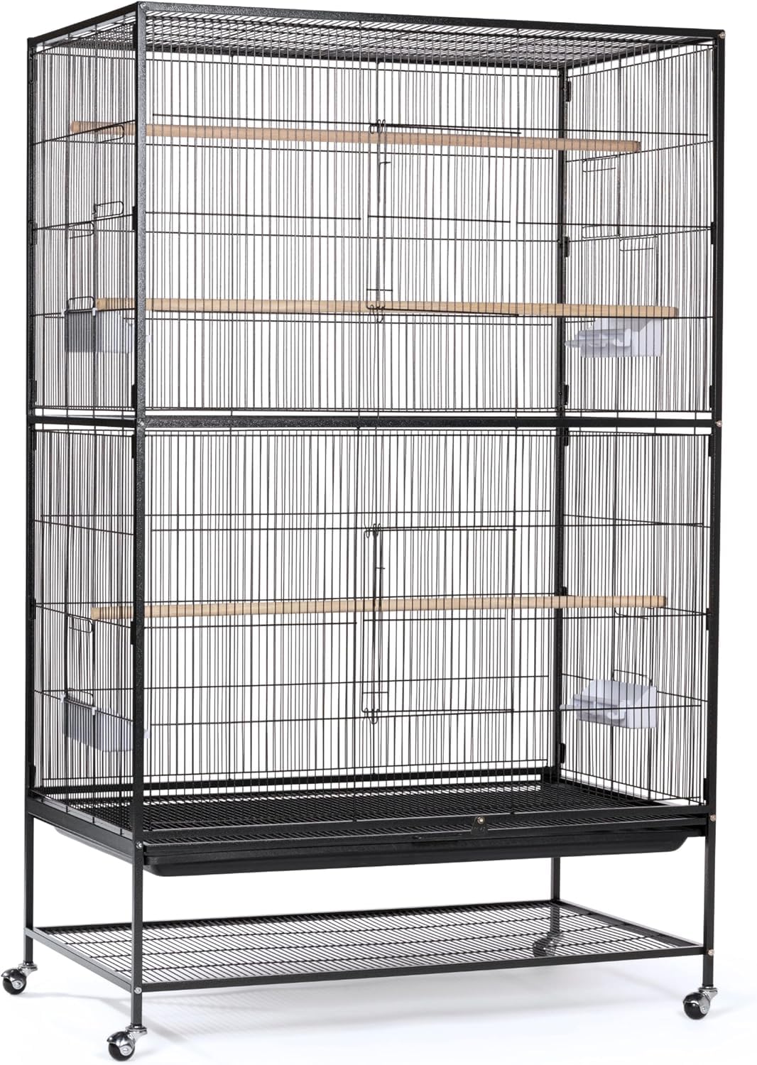 Prevue Hendryx Pet Products Wrought Iron Flight Cage - Big Rolling Bird Cage for Parakeets, Cockatiels, Conures, Lovebirds, Canaries, Finches, Parrotlets, &amp; Caiques, 5 Ft - X-Large, Hammertone Black