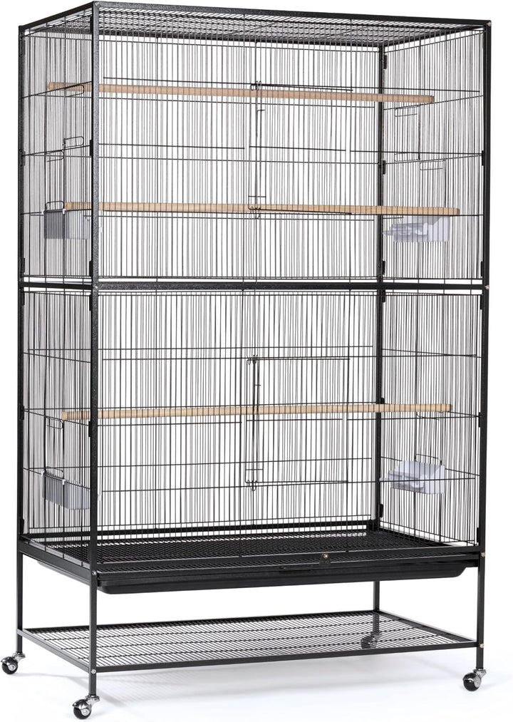 Prevue Hendryx Pet Products Wrought Iron Flight Cage - Big Rolling Bird Cage for Parakeets, Cockatiels, Conures, Lovebirds, Canaries, Finches, Parrotlets, &amp; Caiques, 5 Ft - X-Large, Hammertone Black