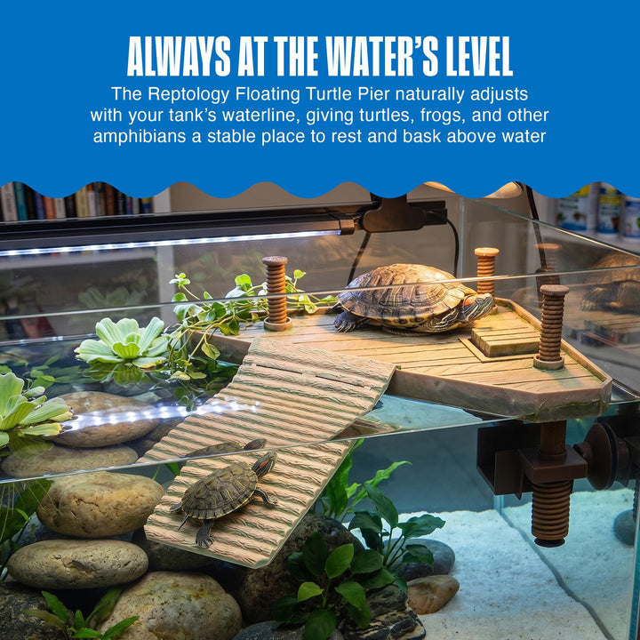 Penn-Plax Reptology Turtle Pier and Basking Platform, Medium - Adjust Height Up to 12 In - Floats at Water Level -Easy Ramp Access for Turtles, Frogs &amp; Reptiles in Aquariums or Terrariums, 11.5x9.5 In