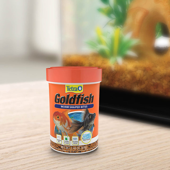 Tetra Goldfish Worm Shaped Bites Fish Food, 2.46 Oz., Complete Food for All Goldfish (Pack of 2)