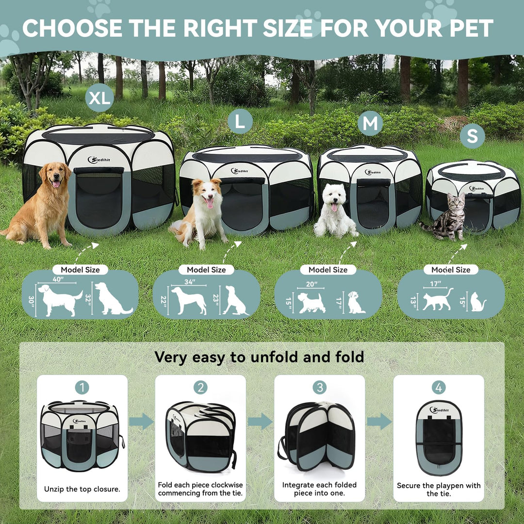Siedihit Dog Cat Playpen, Puppy Pet Playpen Indoor for Small Dog Crate Tent Cage Outdoor, Portable Pop Up Dogs Enclosure Kennel with Carrying Case for Dogs/Cats/Rabbits(Grey, Small