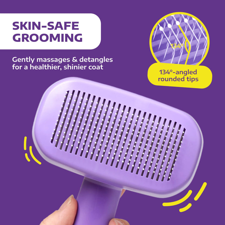 Hertzko Self Cleaning Slicker Brush for Dogs and Cats - Pet Hair Brush for Shedding Long and Short Hair - Easy Clean Retractable Bristles - Cat and Dog Grooming Tool - Purple