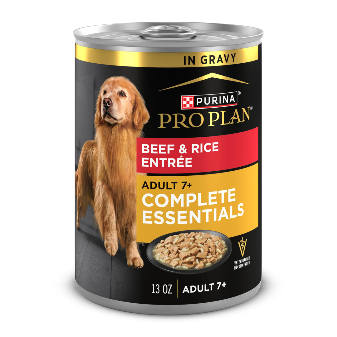 Purina Pro Plan Senior Wet Dog Food, 7 Plus, Beef &amp; Rice, (12) 13 oz