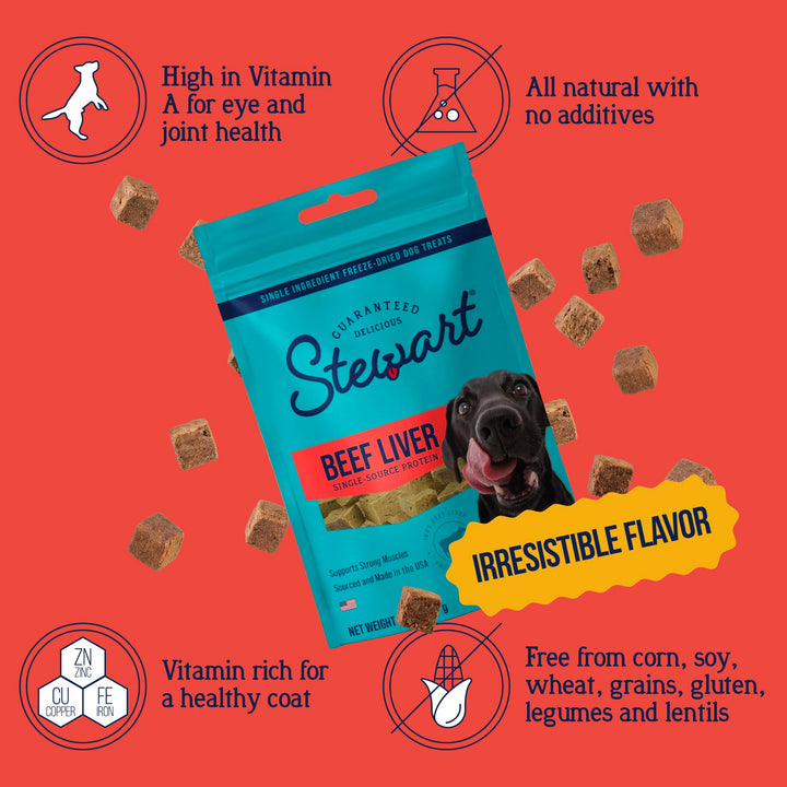 Stewart Freeze Dried Dog Treats, 100% Beef Liver, 3.5 oz Pouch