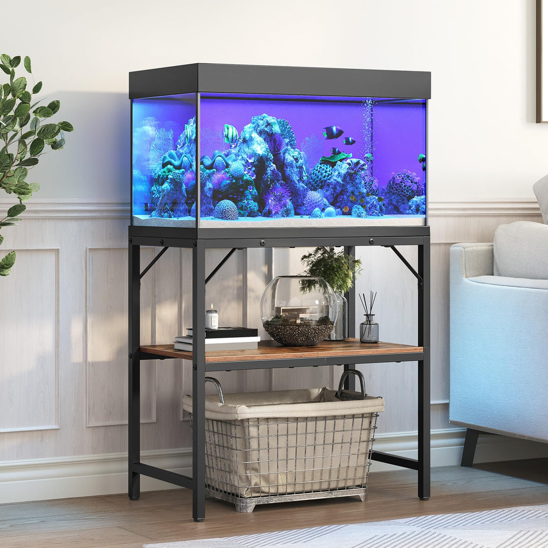 MAHANCRIS 20 Gallon Fish Tank Stand, Aquarium Stand with 2-Tier Storage Shelves, Heavy Duty Breeder Turtle Terrarium Stand Rack for Home Office, 24.0" L x 11.8" W x 24.4" H, Rustic Brown FTHR2001