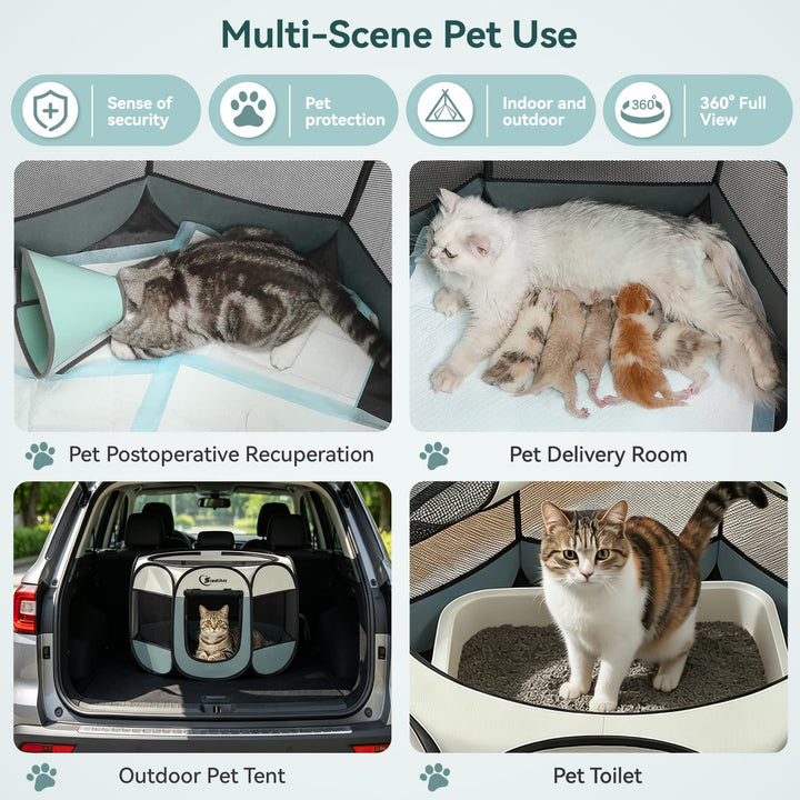 Siedihit Dog Cat Playpen, Puppy Pet Playpen Indoor for Small Dog Crate Tent Cage Outdoor, Portable Pop Up Dogs Enclosure Kennel with Carrying Case for Dogs/Cats/Rabbits(Grey, Small