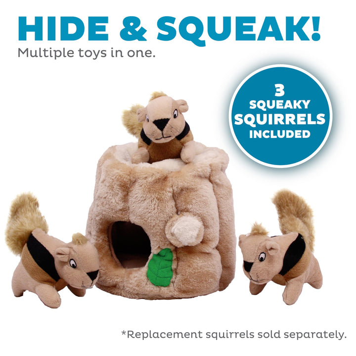 Outward Hound Hide-A-Squirrel Plush Squeaky Dog Toy, Medium, 6.5" x 6.5"