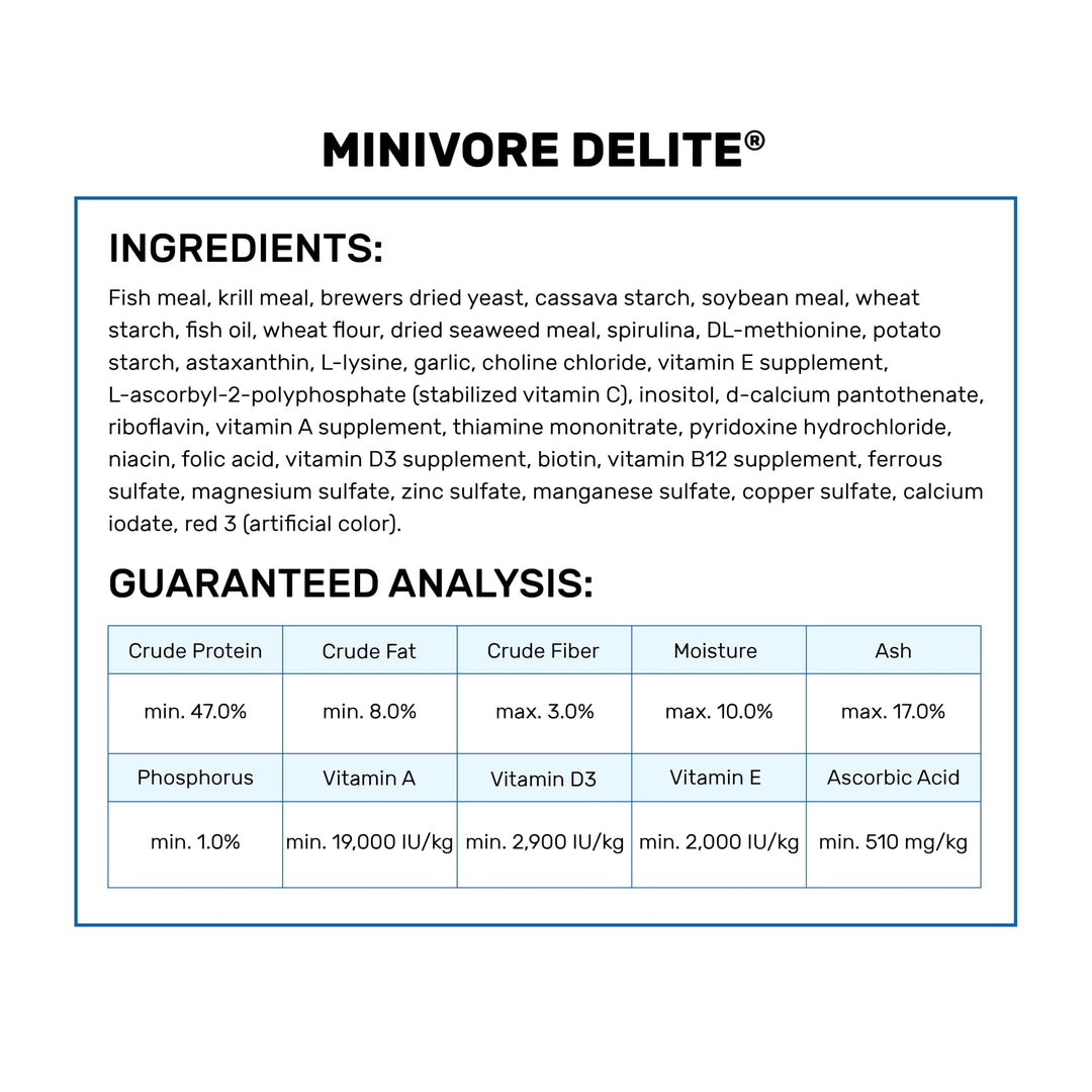 Hikari® Minivore Delite® Protein-Rich Sinking Pellets for Smaller Carnivorous Fish, 1.41 oz (40g)