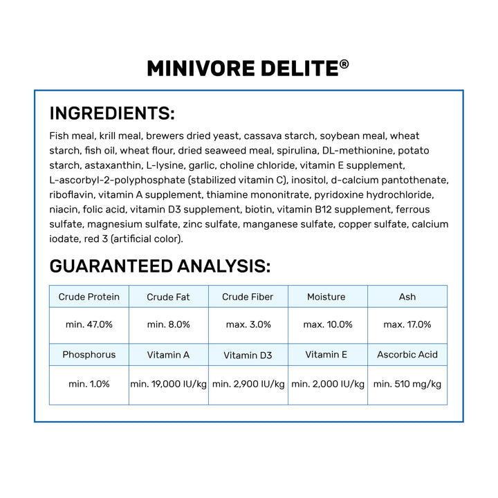 Hikari® Minivore Delite® Protein-Rich Sinking Pellets for Smaller Carnivorous Fish, 1.41 oz (40g)