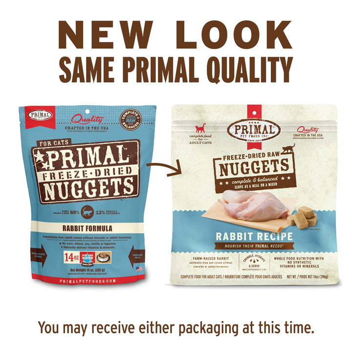 Primal Freeze Dried Raw Cat Food Nuggets, Rabbit, 14 oz