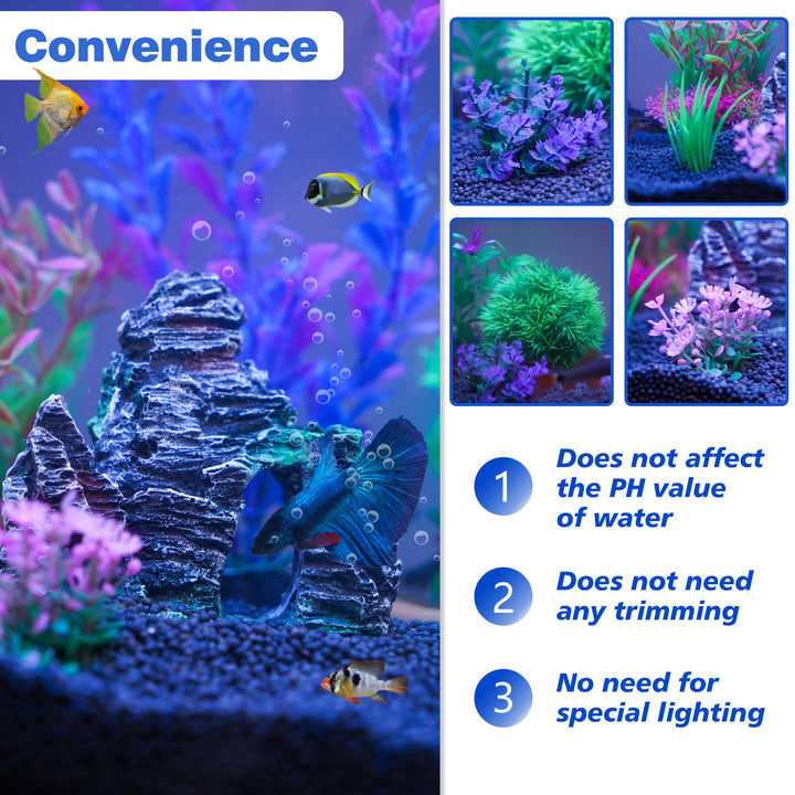 Ameliade Aquarium Artificial Plants &amp; Rock Cave Betta Fish Tank Decor Set