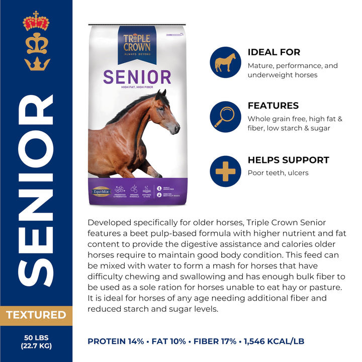 Triple Crown Senior Horse Feed, High Fat and High Fiber, 50 lbs