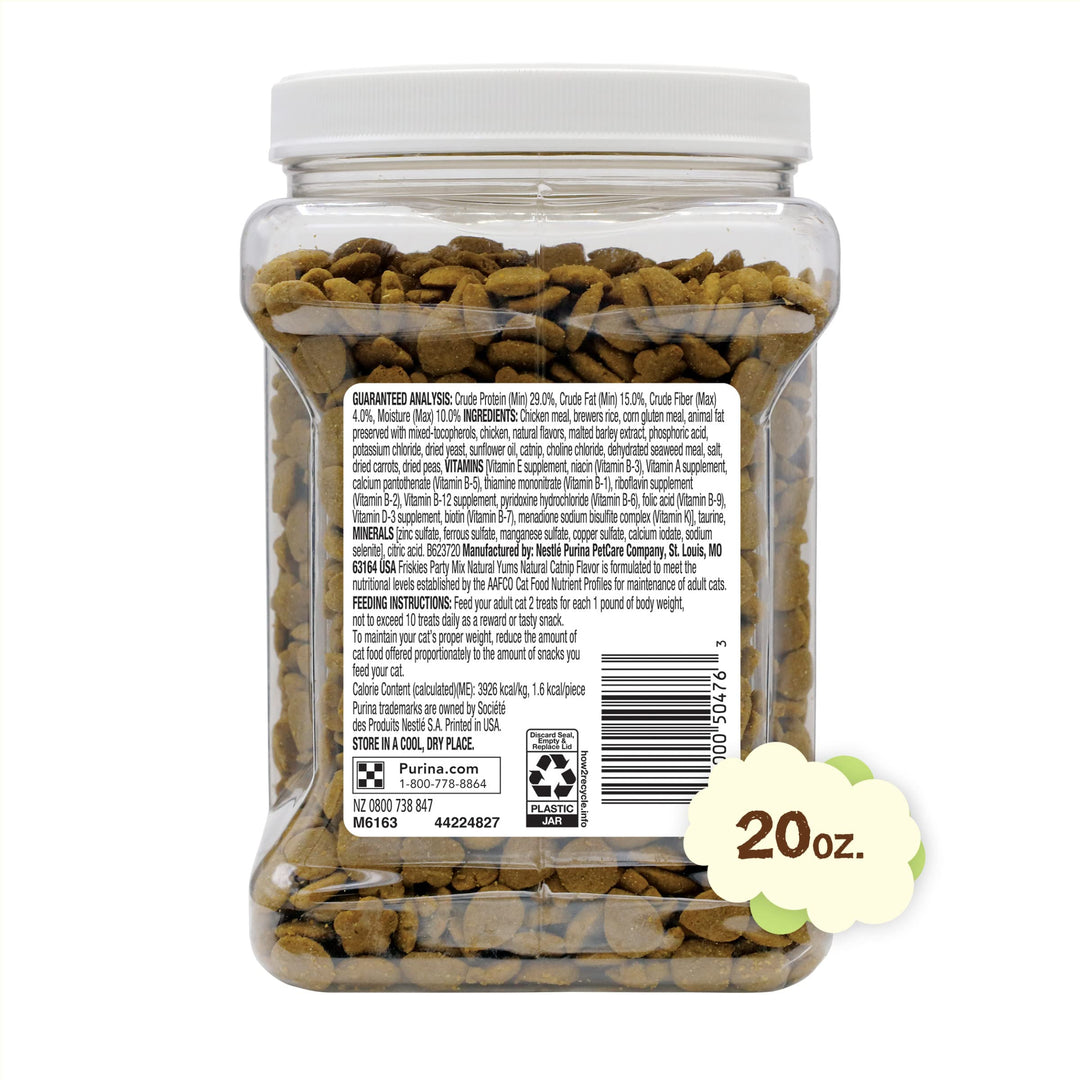 Friskies Purina Party Mix Natural YUMS Catnip Cat Treats, 20 oz Canister