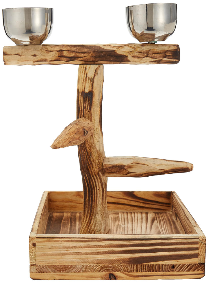 Penn-Plax Bird-Life Natural Wood Bird Perch Tree, Stainless Cups, Medium