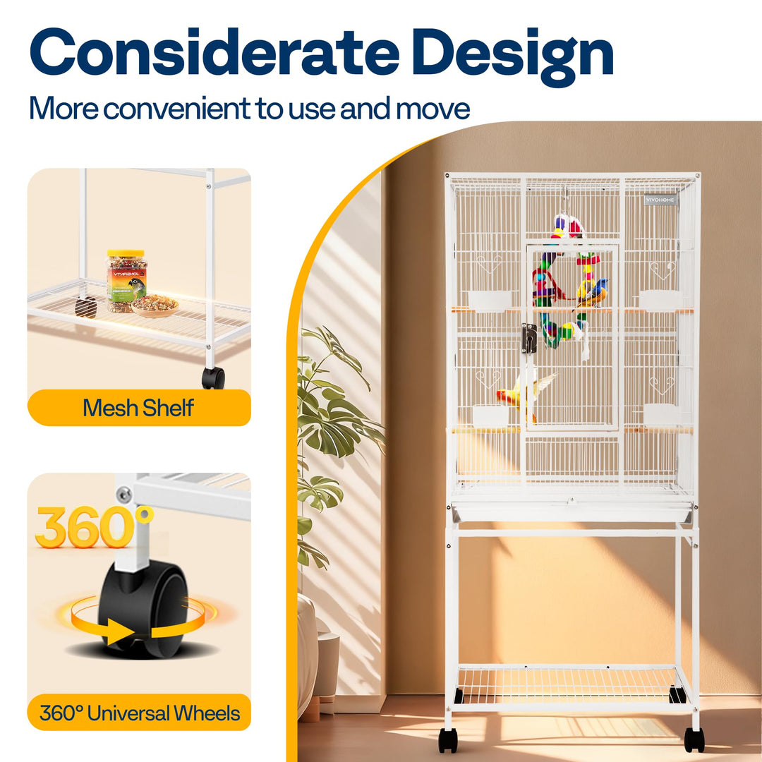VIVOHOME 54 Inch Wrought Iron Large Bird Cage with Rolling Stand
