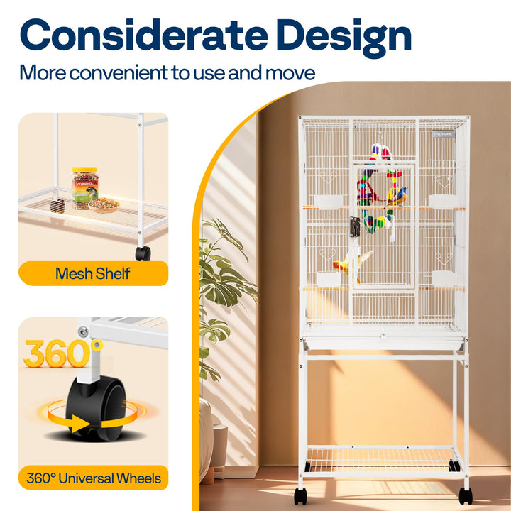 VIVOHOME 54 Inch Wrought Iron Large Bird Cage with Rolling Stand