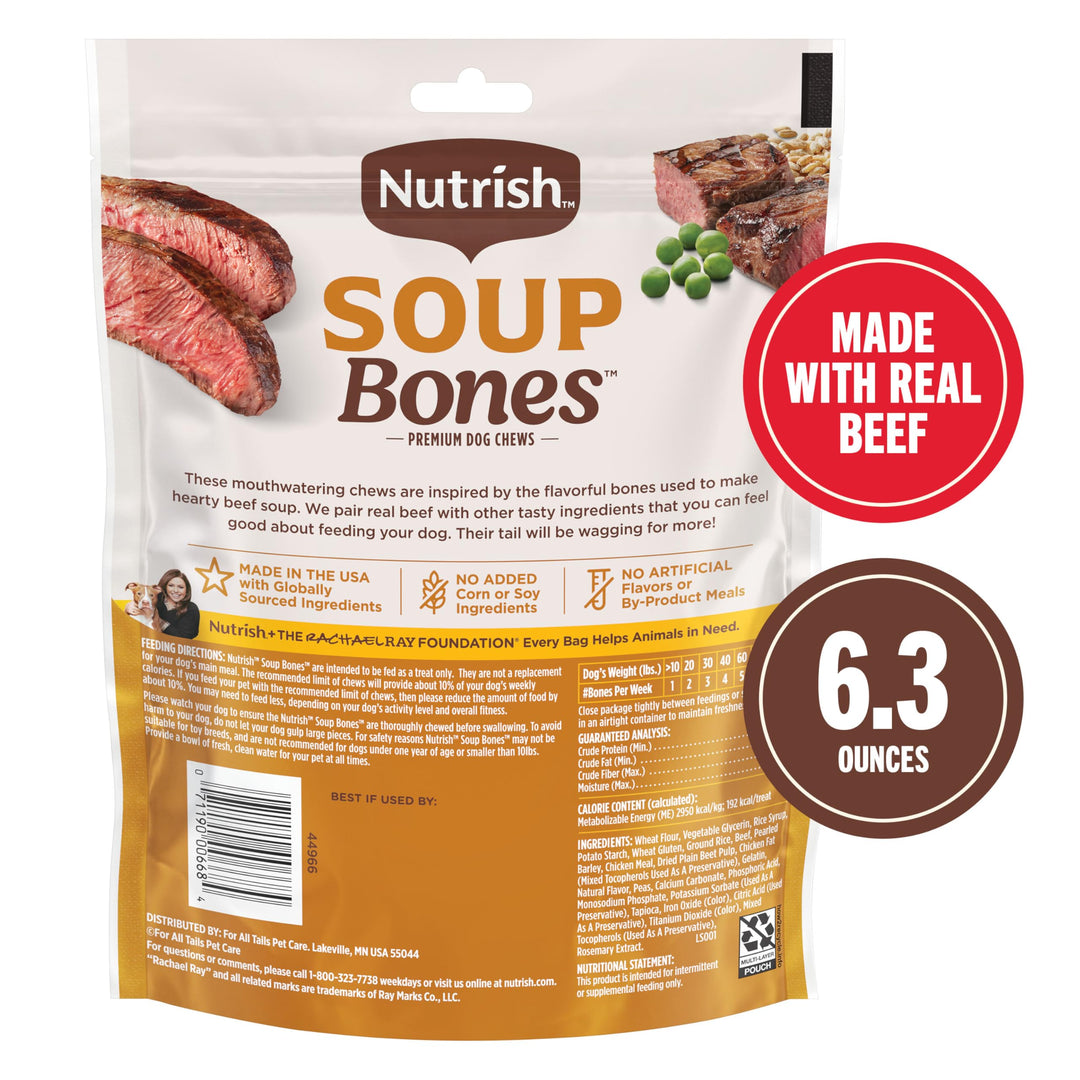 Rachael Ray Nutrish Soup Bones Dog Treats, Real Beef &amp; Barley Flavor, 3 Bones, 6.3 Ounces