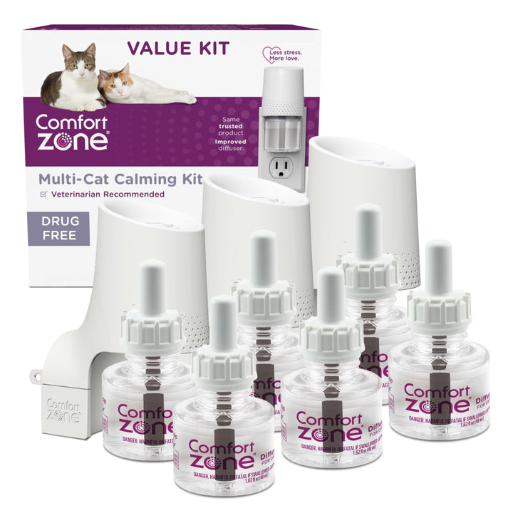 Comfort Zone Multi Cat Calming 3 Room Value Kit, 3 Diffusers &amp; 6 Refills