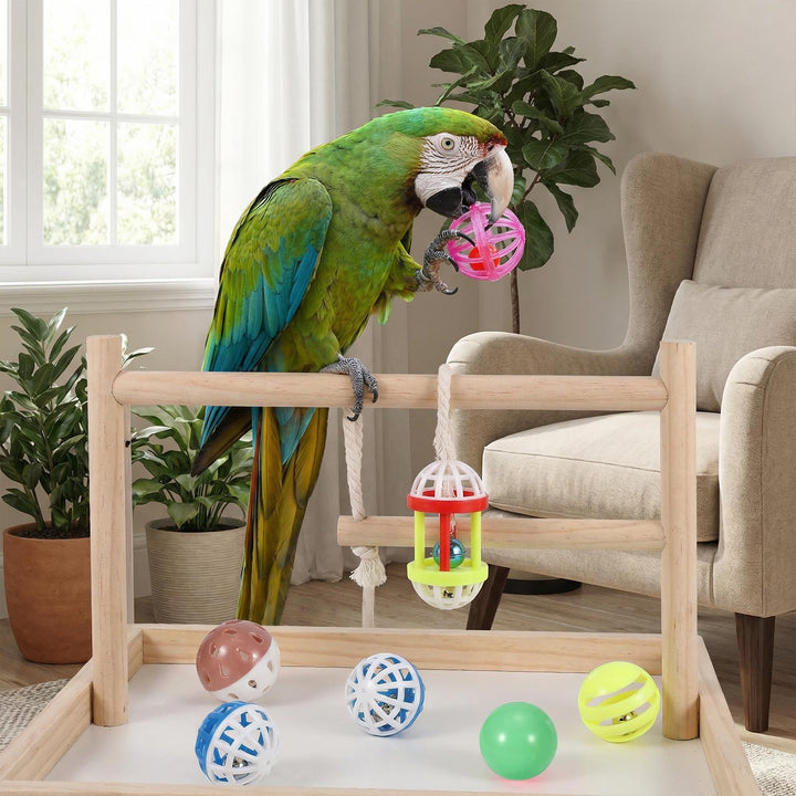 Psiriol 6 Pcs Foraging Ball Bird Toys, Feeder Toys, Foot Talon Toy, Chewing Training Rattle Bell Balls, Parrot Cage Toys for Parakeets, Cockatiels, Conures, Love Birds and Other Small to Medium Birds