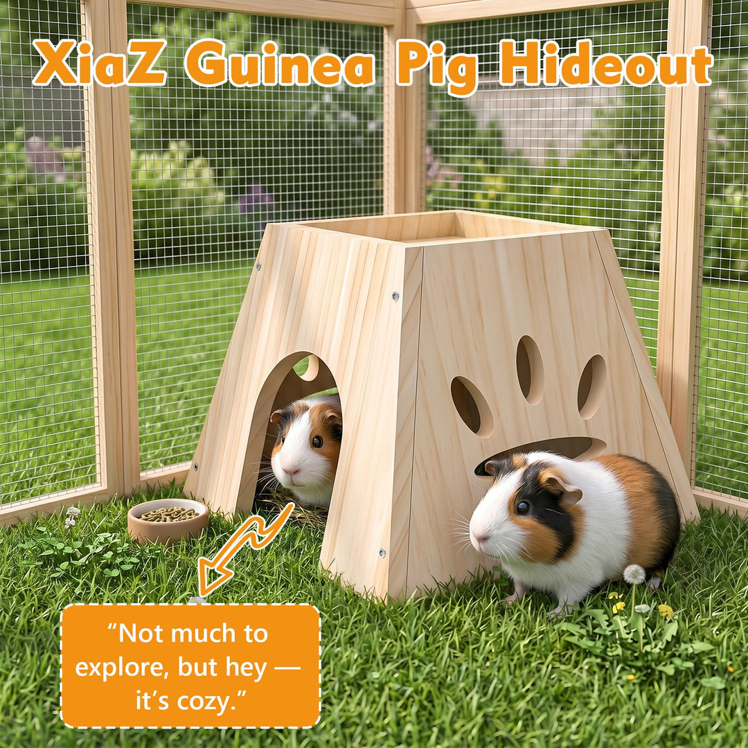 XiaZ Guinea Pig Hideout, Cute Guinea Pig House,Sturdy Small Animal House with Large Front Cave, Side Ventilation Holes, Thick Durable Wood,Habitat Hideout for Dwarf Rabbit, Hamster, Chinchilla