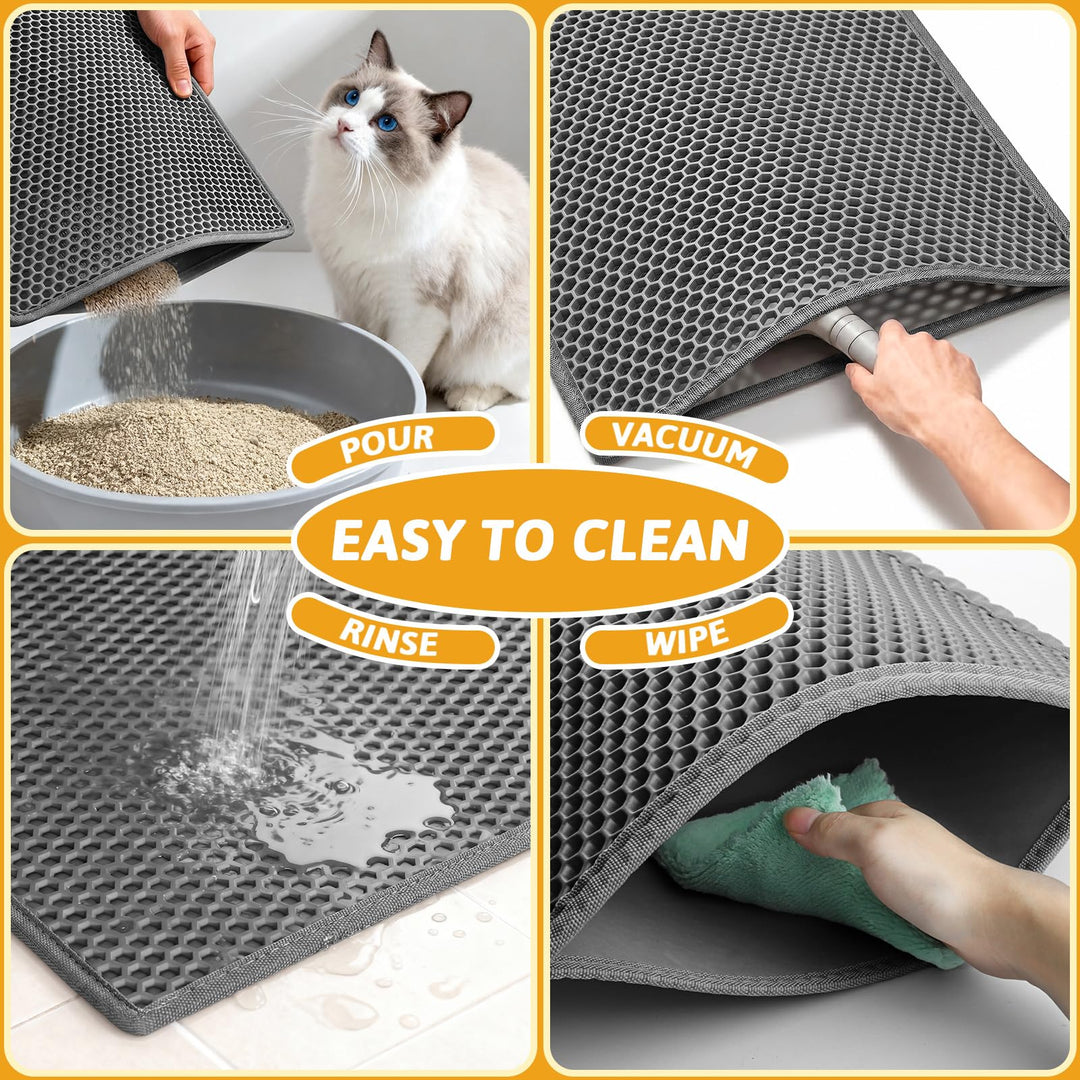 Pieviev Cat Litter Mat, Double-Layer Waterproof Litter Trap, 24" x 15" Gray