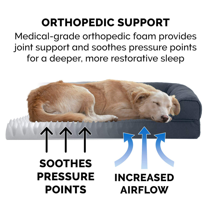 FurHaven Classic Sofa Orthopedic Dog Bed for Large Dogs, with Orthopedic Egg Crate with a Solid Orthopedic Foam Base for Joint Support, Removable Washable Cover, Large, Quilted Sofa, Iron Gray