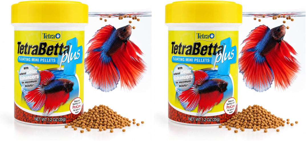 Tetra TetraBetta Plus Floating Mini Pellets, Fish Food with Natural Color Enhancer, 1.2 Ounces (Pack of 2)