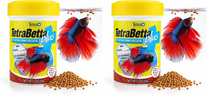 Tetra TetraBetta Plus Floating Mini Pellets, Fish Food with Natural Color Enhancer, 1.2 Ounces (Pack of 2)