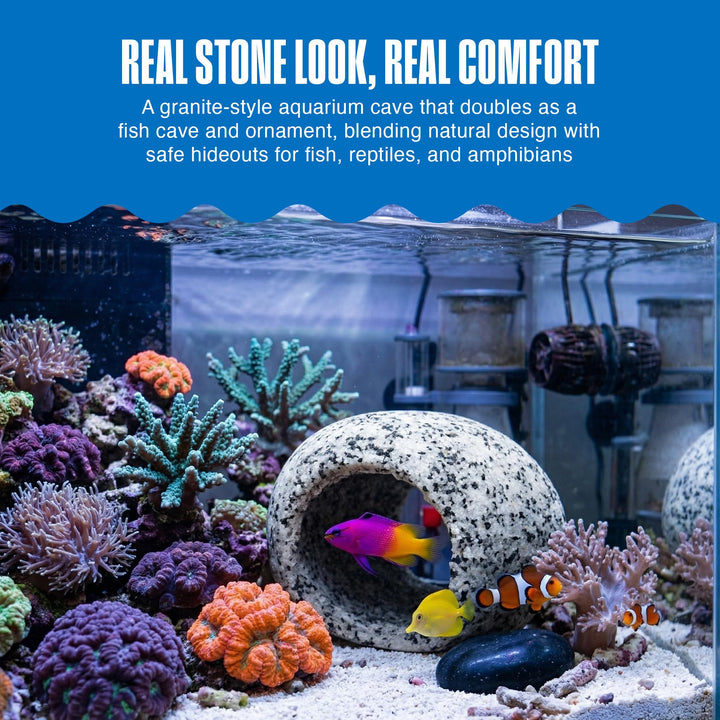 Penn-Plax Deco-Replicas Granite Aquarium Ornament &amp; Hideaway – Realistic Stone Appearance – Safe for Freshwater and Saltwater Tanks – Small Size, White (RR1071)