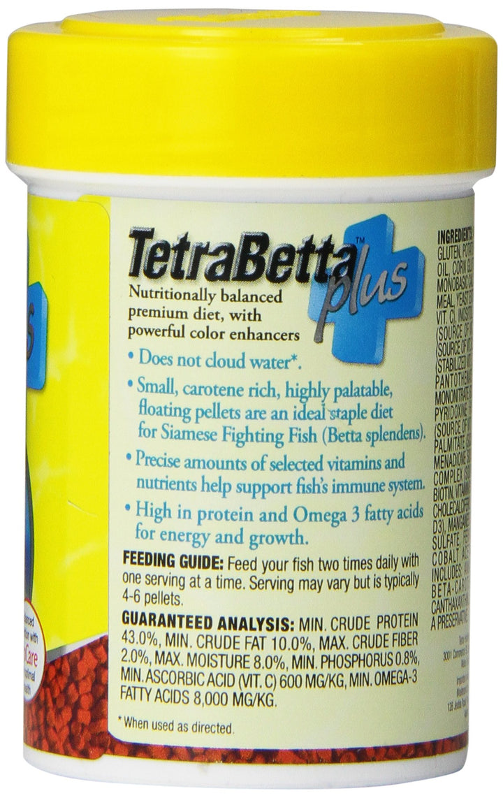Tetra TetraBetta Plus Floating Mini Pellets, Fish Food with Natural Color Enhancer, 1.2 Ounces (Pack of 2)