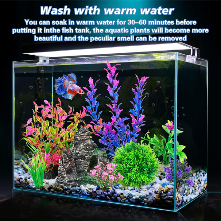 Ameliade Aquarium Artificial Plants &amp; Rock Cave Betta Fish Tank Decor Set