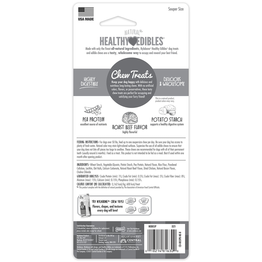 Nylabone Healthy Edibles Natural Dog Chews, Roast Beef Flavor, XL, 1 Ct