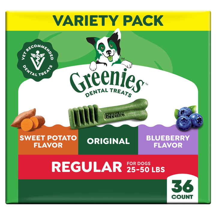 Greenies Regular Natural Dental Dog Treats, Flavor Variety Pack, 36 Count